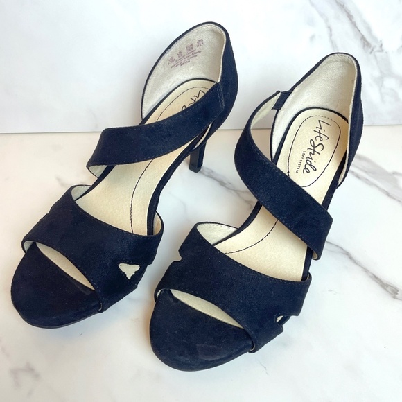 New Life Stride Mega Open Toe Dress Sandal Black Suede 6.5 - Picture 3 of 6